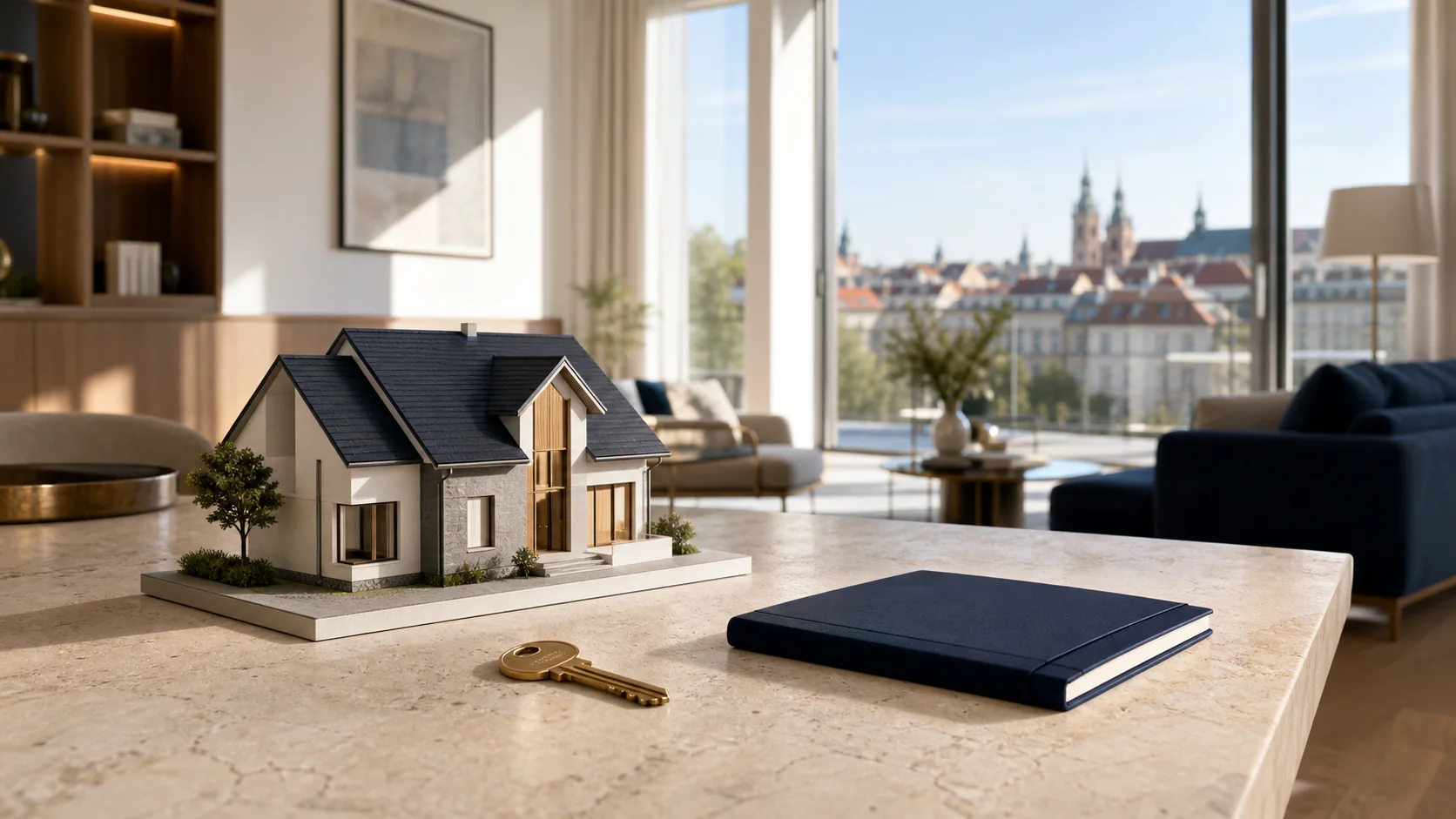 Hausmodell und Schlüssel als Symbol für den Immobilienkauf in Polen